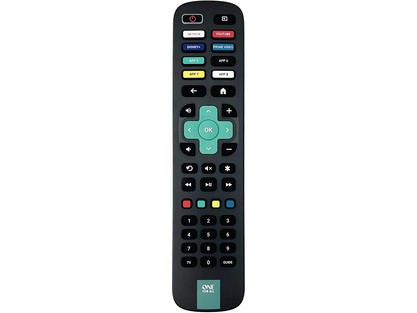One For All Roku TV Replacement Remote, Soundbar-kaiutin, TV, Painikkeiden painaminen, Musta
