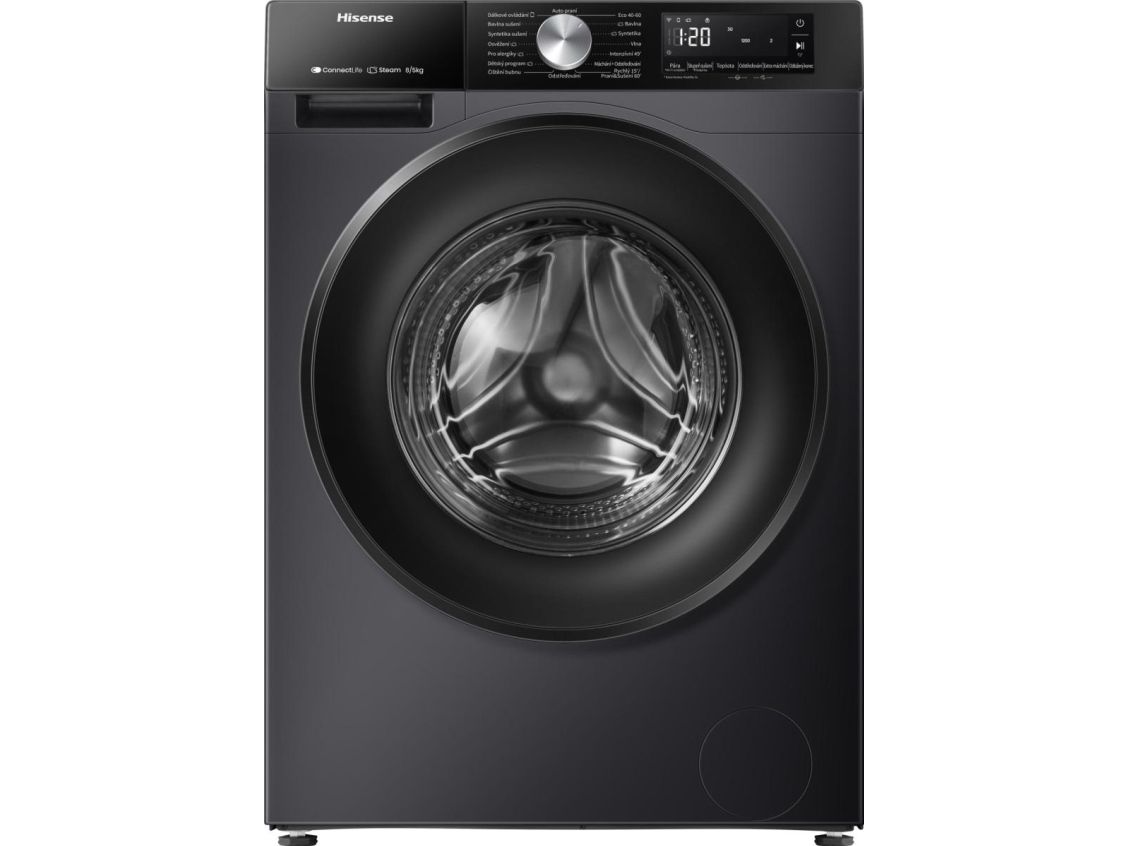 Hisense WD3S8043BB3, Frontmatad, Fristående, Svart, Vänster, Svart, Svart | Vitvaror - Tvätt & torkning | GameStuff