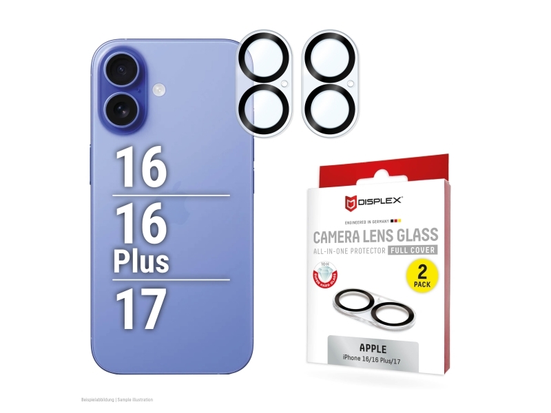Displex Full Cover Camera Lens Glass, Apple Iphone 16/16 Plus/17, Kamera Schutzglas, 10H, Quick Mount, 2 Stück, Apple, Iphone 16/16 Plus/17, Staubres