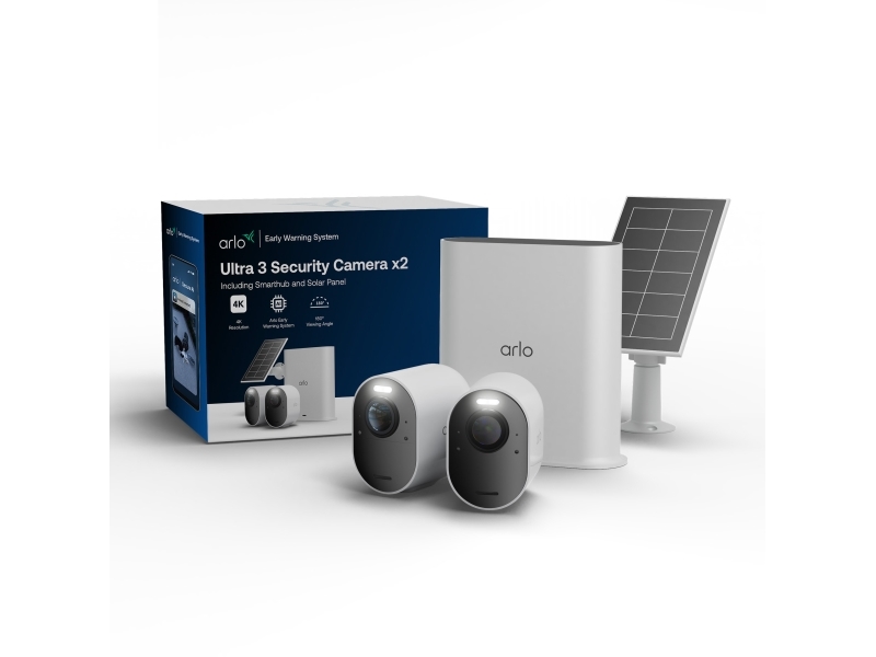 Arlo Ultra 3 - Netværksovervågningskamera - Udendørs, Indendørs - Vejrbestandig - Farve (Dag/Nat) - 8 Mp - Audio - Trådløs - Wifi (Pakke Med 2)