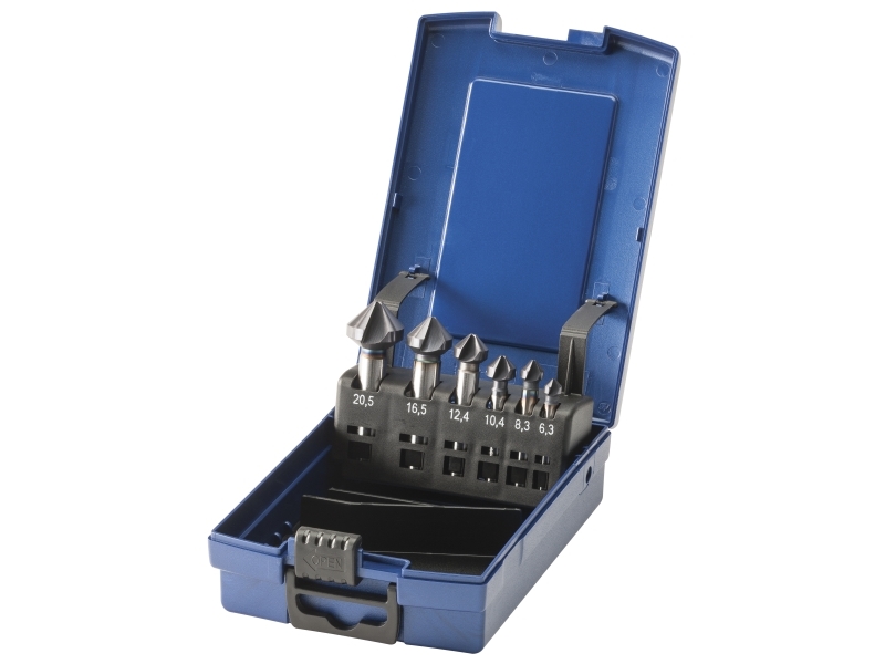 Forsænkersæt Ks6-K Tialn 6,3-20,5Mm Din 335C Hss-Tialn 90° 6 Dele Abs-Box