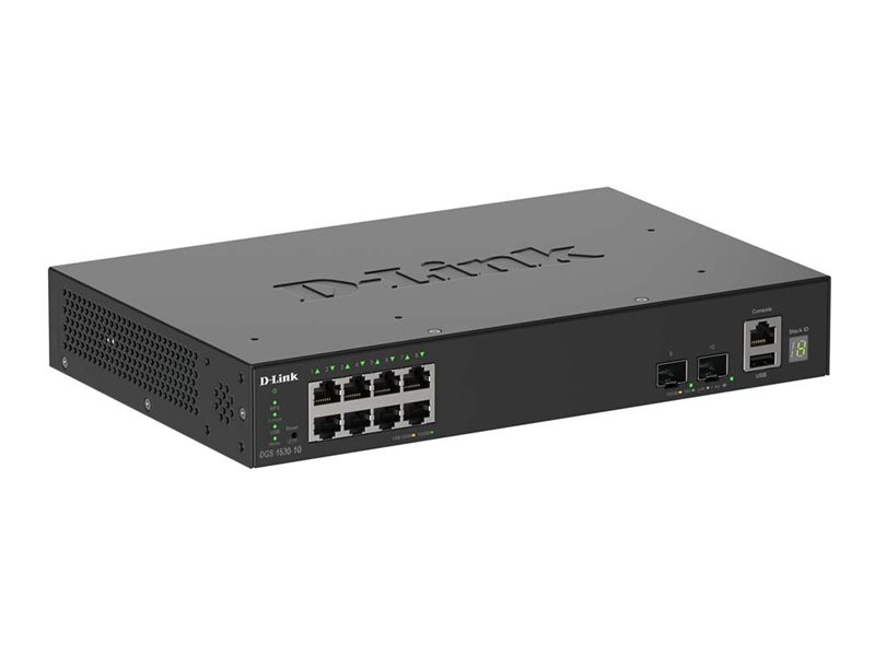 D-Link Smartpro Dgs-1530-10 - Switch - Smart - 8 X 10/100/1000 + 2 X 10 Gigabit Sfp+ - Desktop, Monterbar På Stativ