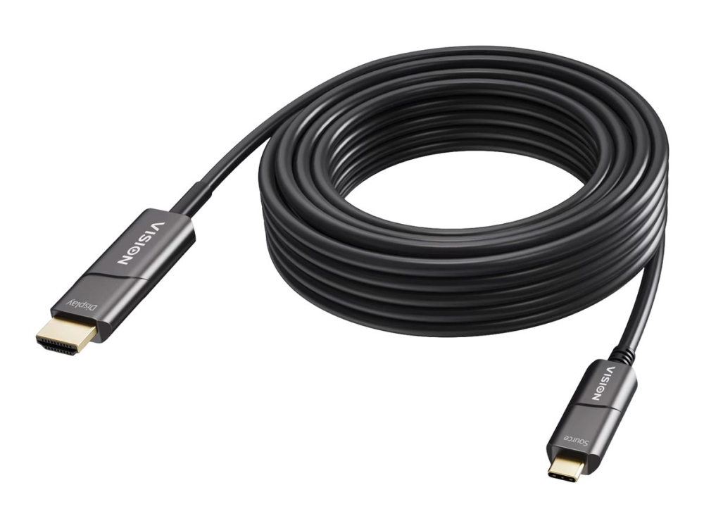 Vision - Adapterkabel - Usb-C Han Til Hdmi Han - 15 M - Fiberoptik - Sort - 4K60 Hz (3840 X 2160) Support, Aktiv