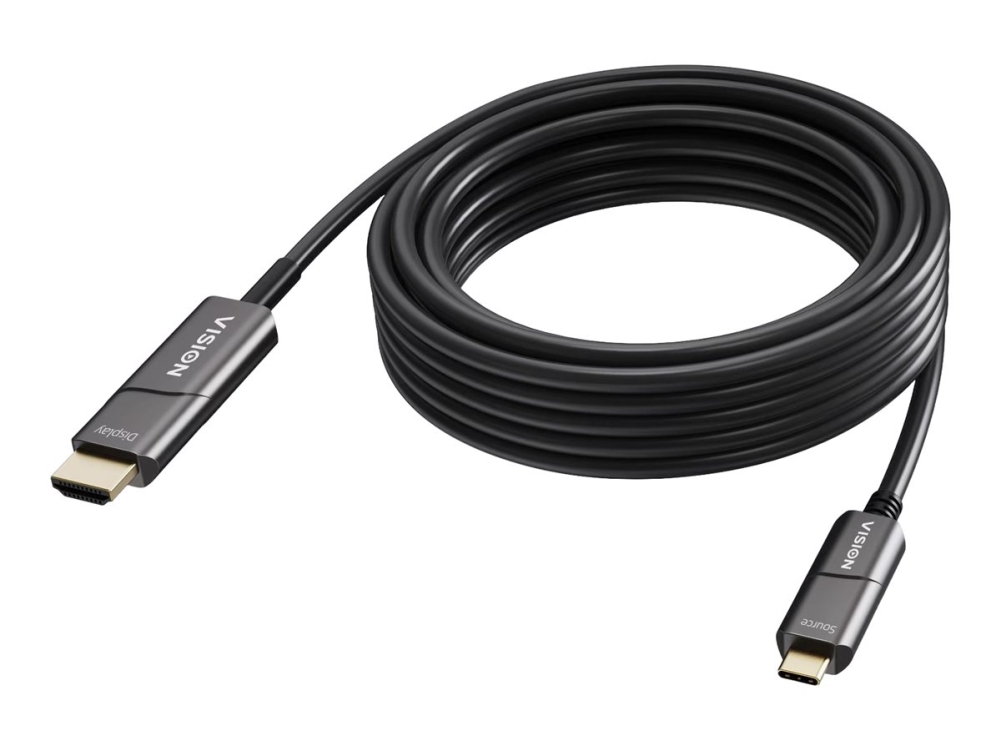 Vision - Adapterkabel - Usb-C Han Til Hdmi Han - 10 M - Fiberoptik - Sort - 4K60 Hz (3840 X 2160) Support, Aktiv
