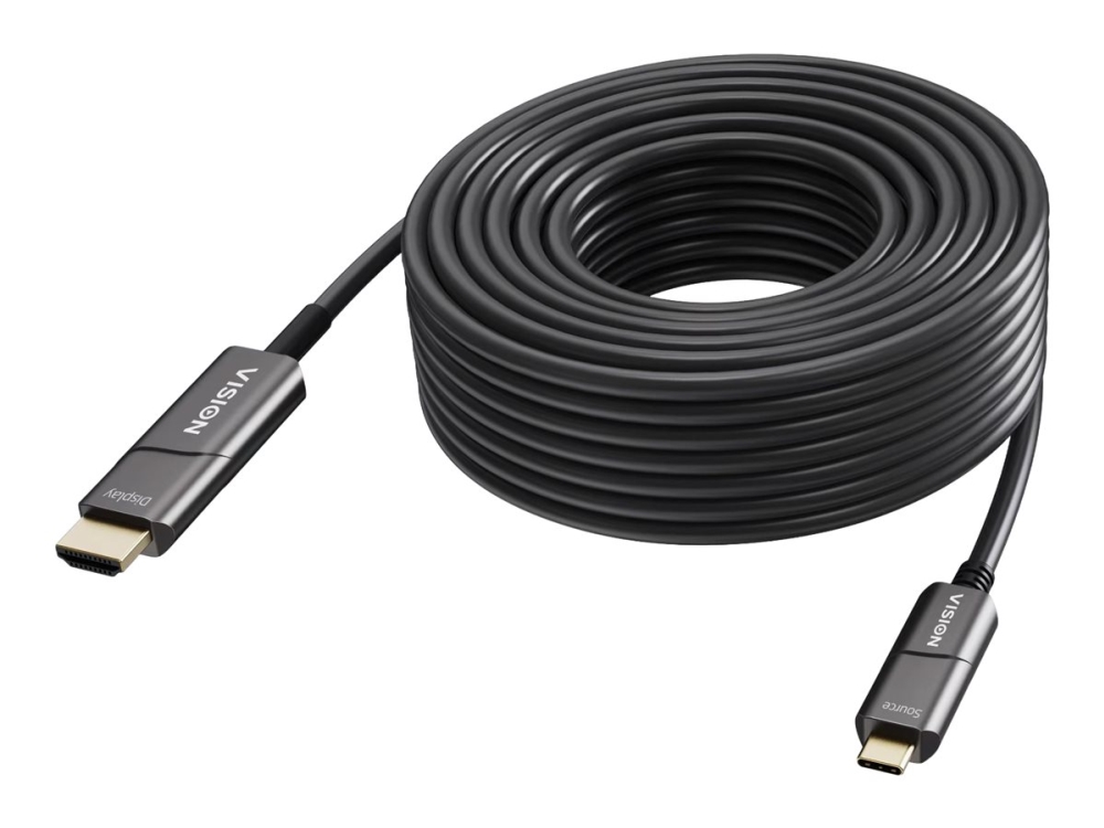 Vision - Adapterkabel - Usb-C Han Til Hdmi Han - 50 M - Fiberoptik - Sort - 4K60 Hz (3840 X 2160) Support, Aktiv