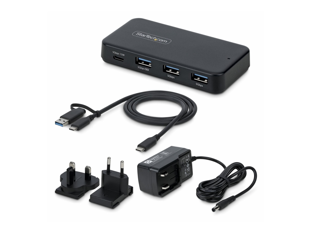 Startech.Com 4-Port Usb-C Und Usb-A Hub, 5Gbps, Eigenstromversorgung, 2-In-1 Usb-C & Usb-A Hostkabel, 1X Usb-C, 3X Usb-A (1X Bc 1.2), Inkl. 36W Netza