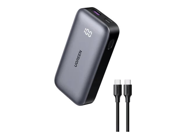 Ugreen - Powerbank - 10000 mAh - 30 Watt - PD, QC, Apple Fast Charge - 2 output-stikforbindelser (USB, USB-C) - sort