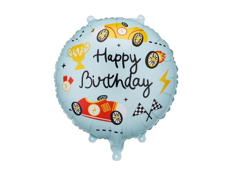 Happy Birthday racingbilar folieballong, 35 cm | N - A | GameStuff
