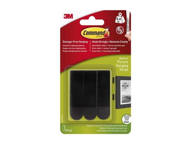 3M Command, medium strips i sort til billedophæng, 4 par