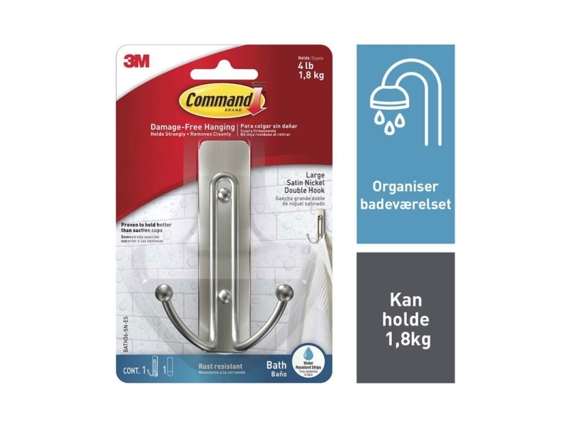 Kaksoiskoukku Command satiini nikkeli Command iso Kylpyamme36-SN