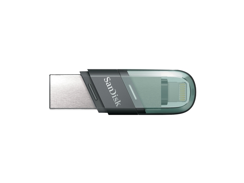 SanDisk iXpand Flash Drive Flip, 64 GB, USB Type-A / Lightning, 3.2 Gen 1 (3.1 Gen 1), Hætte, 20 g, Grå, Sølv, Transparent
