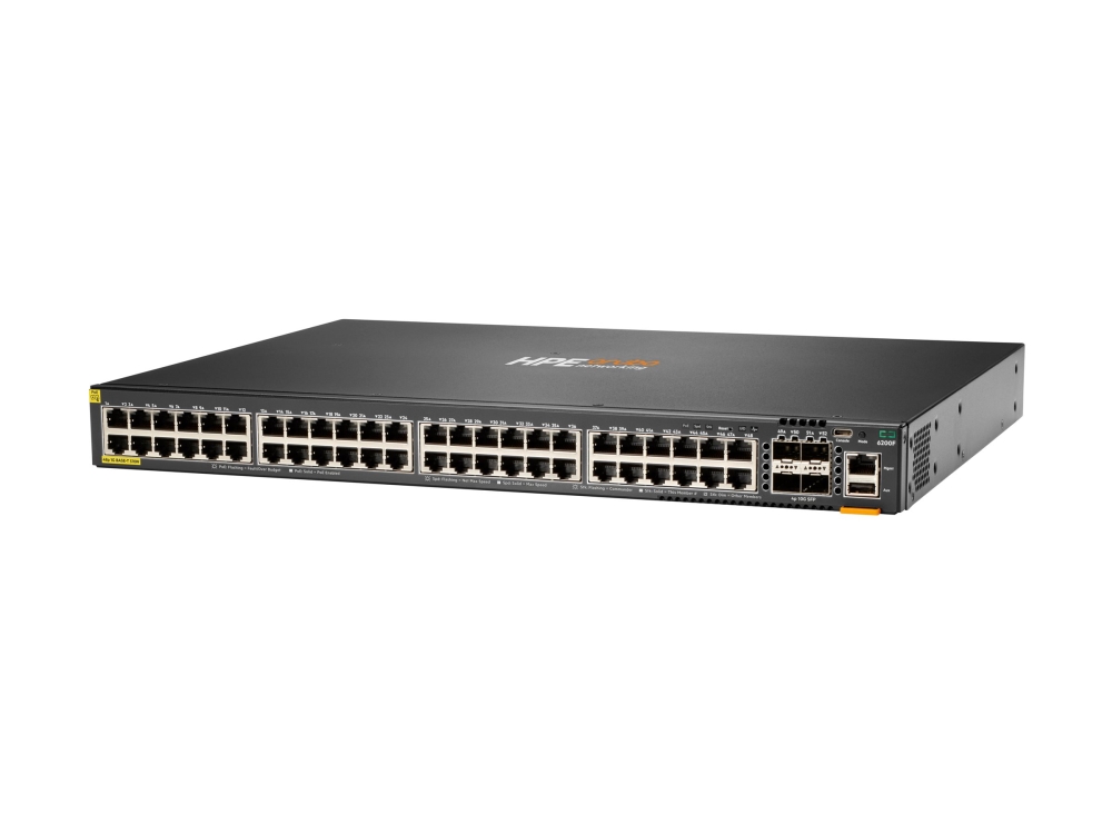 HPE Aruba 6200F 48G Class4 PoE 4SFP+ 370W Switch - Switch - max. staplingsavstånd 10 kms - L3 - Administrerad - 48 x 10/100/1000 (PoE+) + 4 x 1 gigabit/10 gigabit SFP+ (upplänk) - framsidan och sida till baksidan - rackmonterbar - PoE+ (370 W) - BTO | Datortillbehör - Nätverk - Switchar | GameStuff