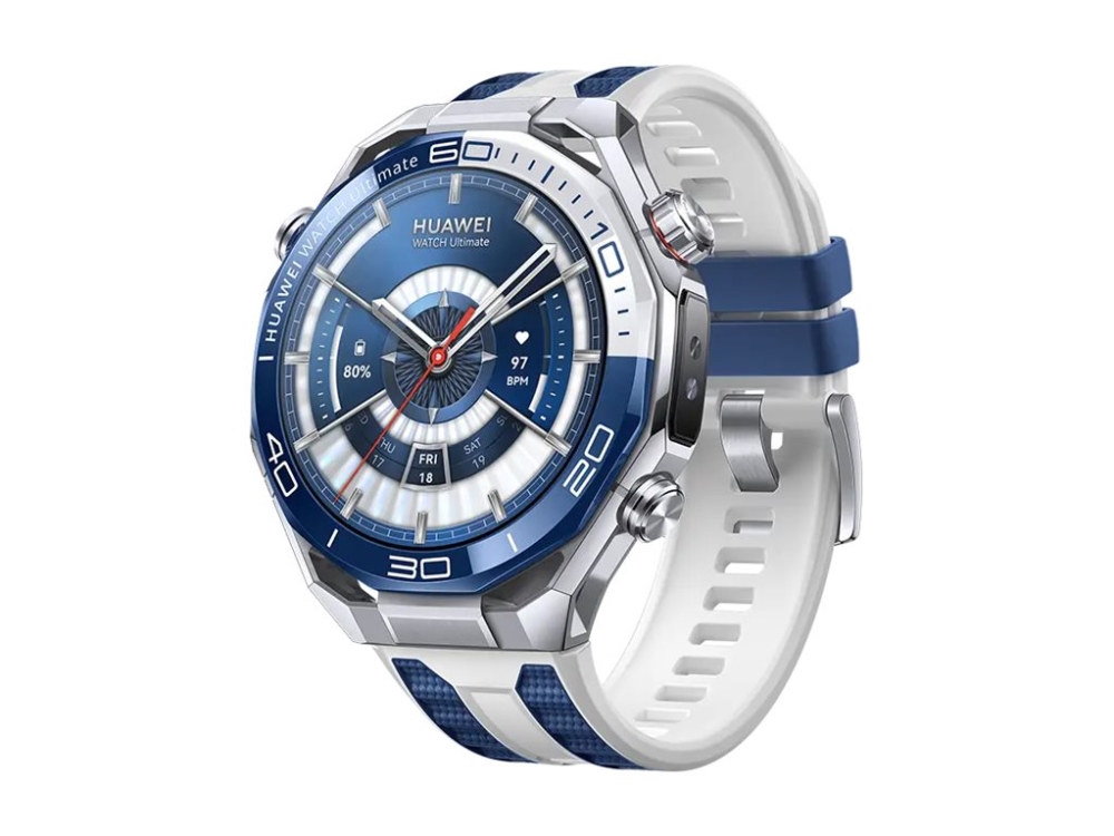 Huawei Watch Ultimate 2 - Steel-color zirconium-based liquid metal - smart klocka med rem - fluoroelastomer - blue and white - handleds: 140-210 mm - display 1.5 - NFC, Bluetooth, Wi-Fi 6 - 80.5 g  - bl&aring;