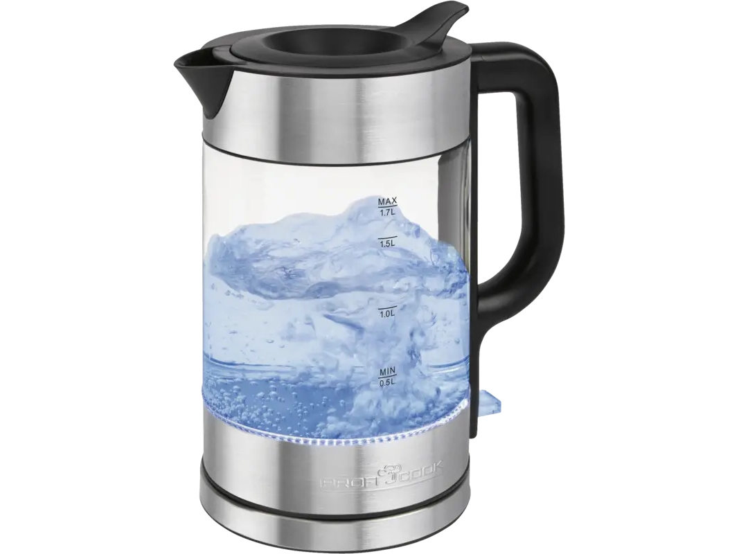 Proficook Pc-Wks 1322 G, 1,7 L, 2200 W, Sølv, Sort, Transparent, Glas, Rustfrit Stål, Vandmåler, Overophedningsbeskyttelse