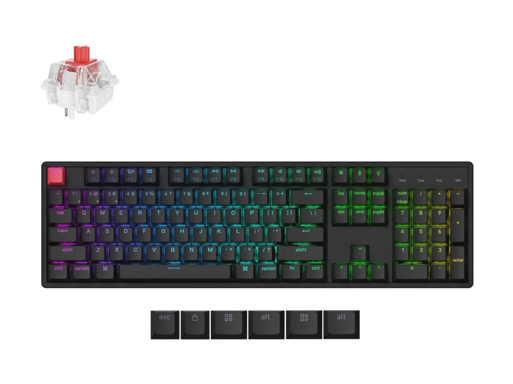 Keychron K10 Qmk V2, Verkabelt & Kabellos, Usb + Rf Wireless + Bluetooth, Mechanischer Switch, Qwerty, Rgb-Led, Schwarz