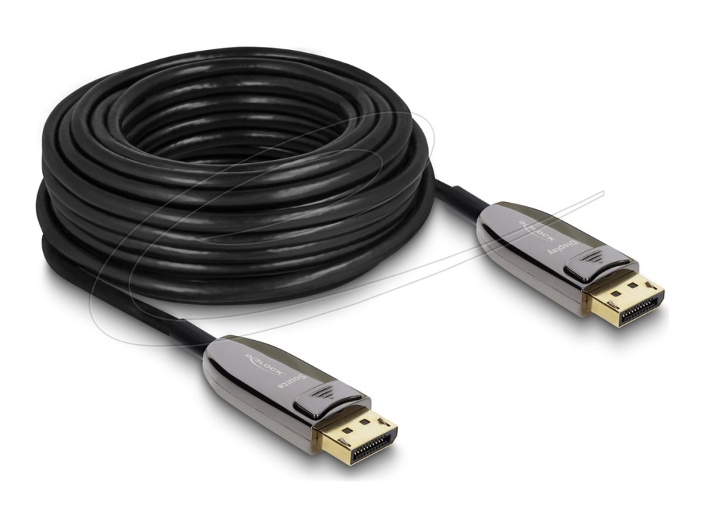 Delock Active Optical - Displayport Kabel - Displayport (Han) Til Displayport (Han) - Displayport 2.1 - 15 M - 8K60 Hz (7680 X 4320) Support - Sort