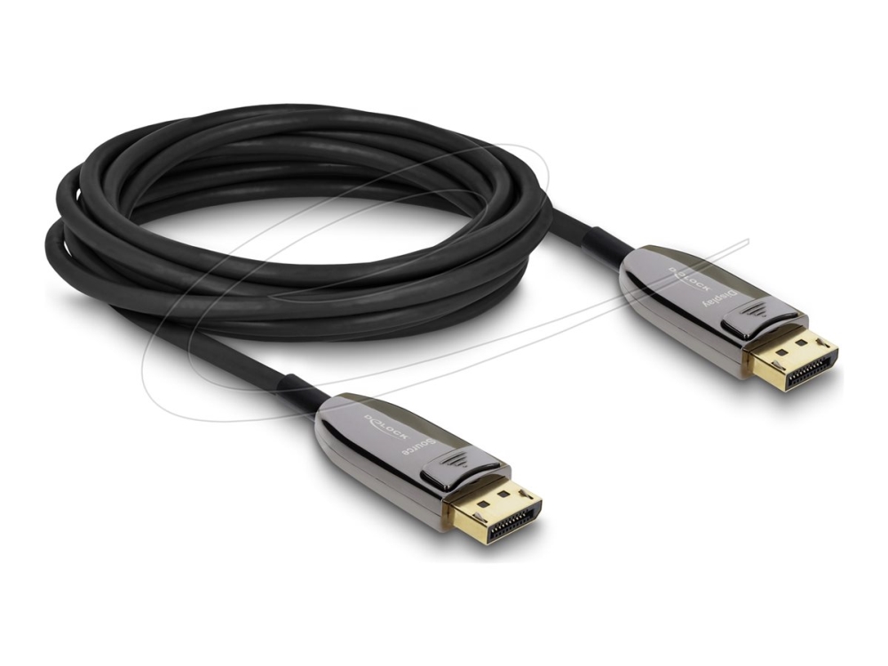Delock Active Optical - Displayport Kabel - Displayport (Han) Til Displayport (Han) - Displayport 2.1 - 5 M - 8K60 Hz (7680 X 4320) Support - Sort