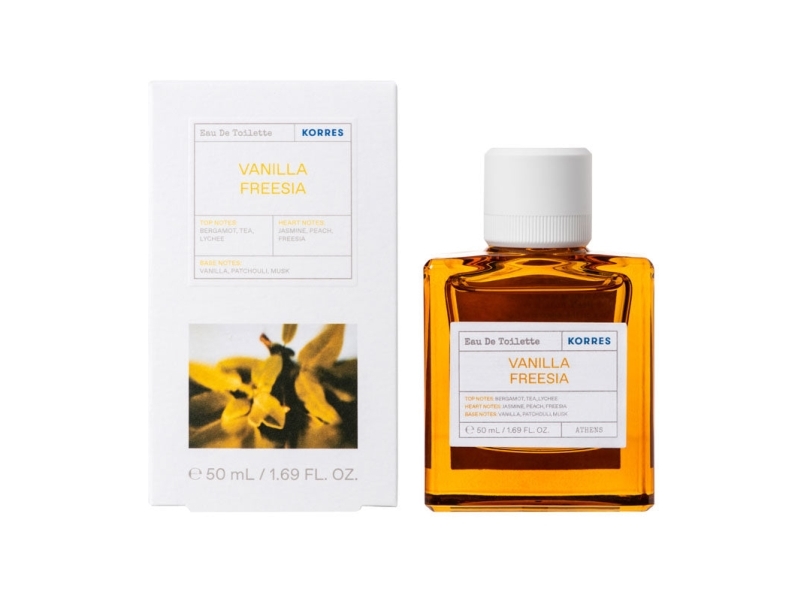 Korres Fragrance Vanilla, Hunstik, Eau de toilette, 50 ml, Bergamot, Te, Lychee, Jasmin, Fersken, Fresia, Vanilie, Patchouli, Musk