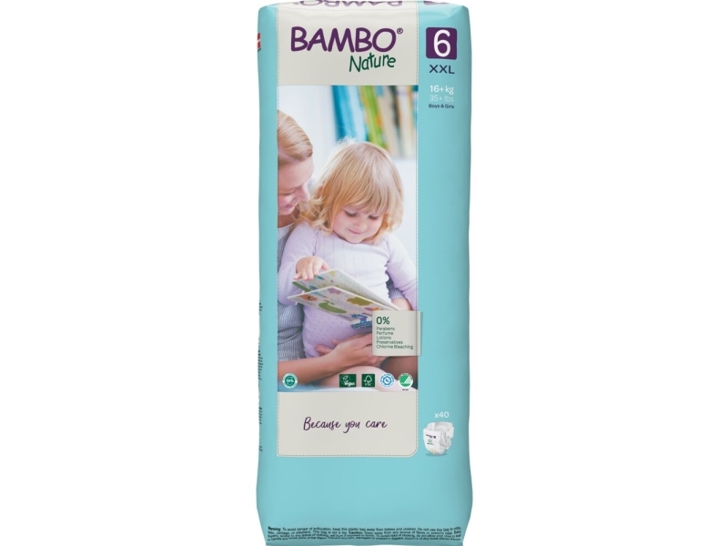 Børneble, tapeble, miljømærket, Bambo Nature, 6, tall pack - (3 stk.) billede
