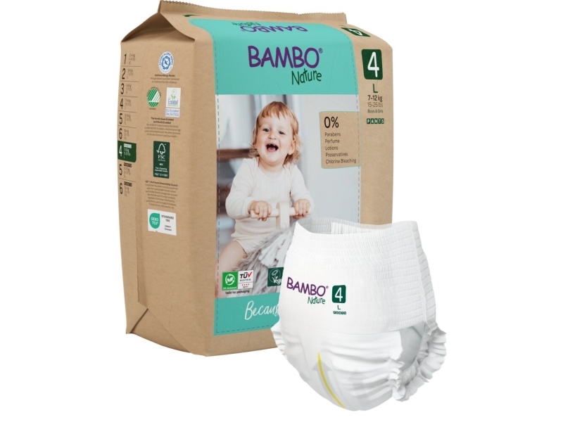 Børneble, bukseble, miljømærket, Bambo Nature Pants, 4, papirspose, paper bag - (5 stk.)
