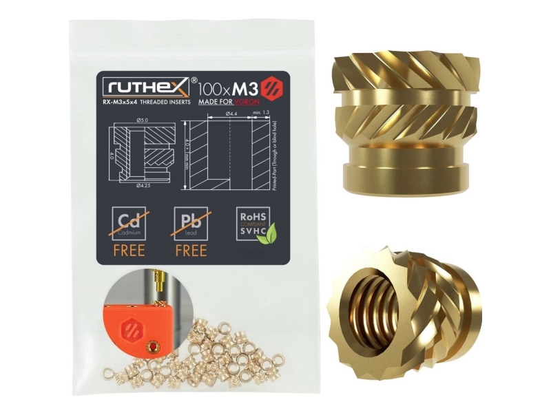 Ruthex M3 Srieginis Įdėklas Voron – Rx-M3x5x4 - 100 Vnt.