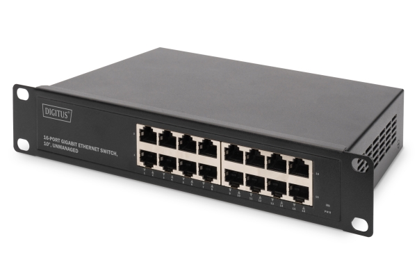 Digitus 10" Gigabit Ethernet Switch, 16-Port, Unmanaged, Unmanaged, Gigabit Ethernet (10/100/1000), Vollduplex, Rack-Einbau, 1U