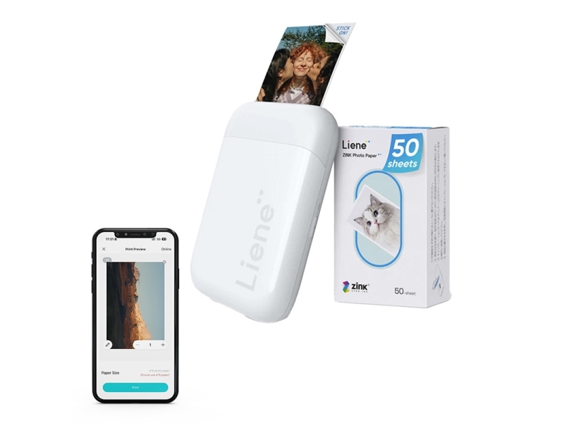 Liene Pearl 2x3 nešiojamas nuotraukų spausdintuvas baltos spalvos