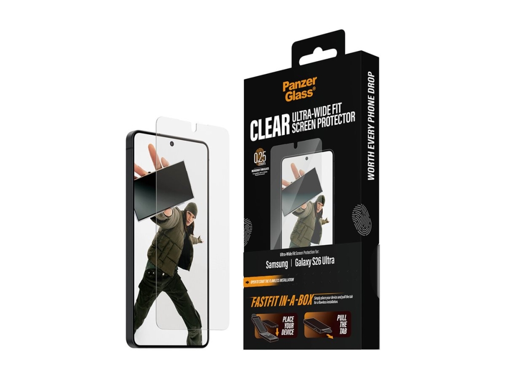 PanzerGlass ® Skjermbeskytter Samsung New Galaxy S 2026 Ultra | Ultra-Wide Fit m. FASTFIT IN-A-BOX, Samsung, Samsung - New Galaxy S2026 Ultra, tørr påføring, ripebestandig, støtbestandig, gjennomsiktig, 1 stk