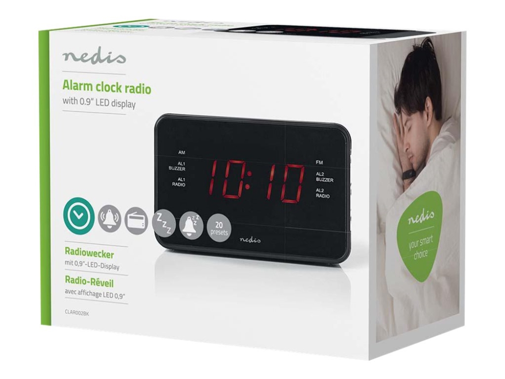 Nedis Clar002bk - Clock-Radio - Sort