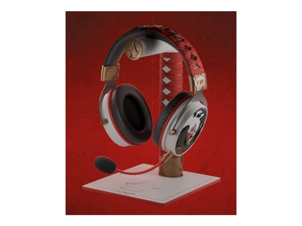 Lexip X Assassins Creed Shadows - Mentor - Headset - fuld størrelse - Bluetooth/2,4 GHz radiofrekvens - trådløs, kablet - 3,5 mm jackstik - hvid, sort, guld, rød - med Headset Holder + Assassin's Creed Shadows (PS5 Digital - EU/NA)