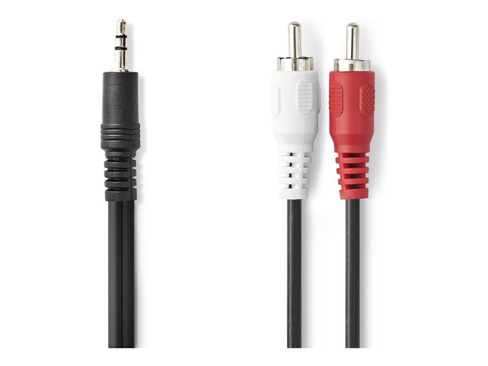 Nedis Stereo Audio kabel | 3.5 mm Hanstik | 2x RCA Hanstik | Nikkelplateret | 3.00 m | Runde | Sort | Label