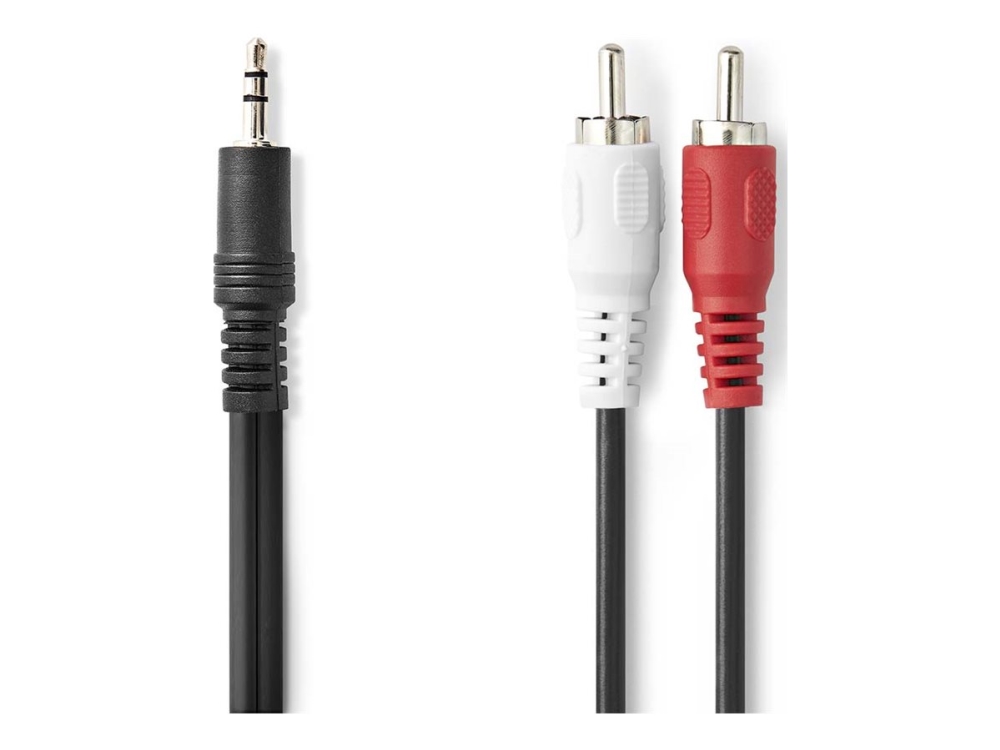 Nedis Stereo Audio kabel | 3.5 mm Hanstik | 2x RCA Hanstik | Nikkelplateret | 1.50 m | Runde | Sort | Label