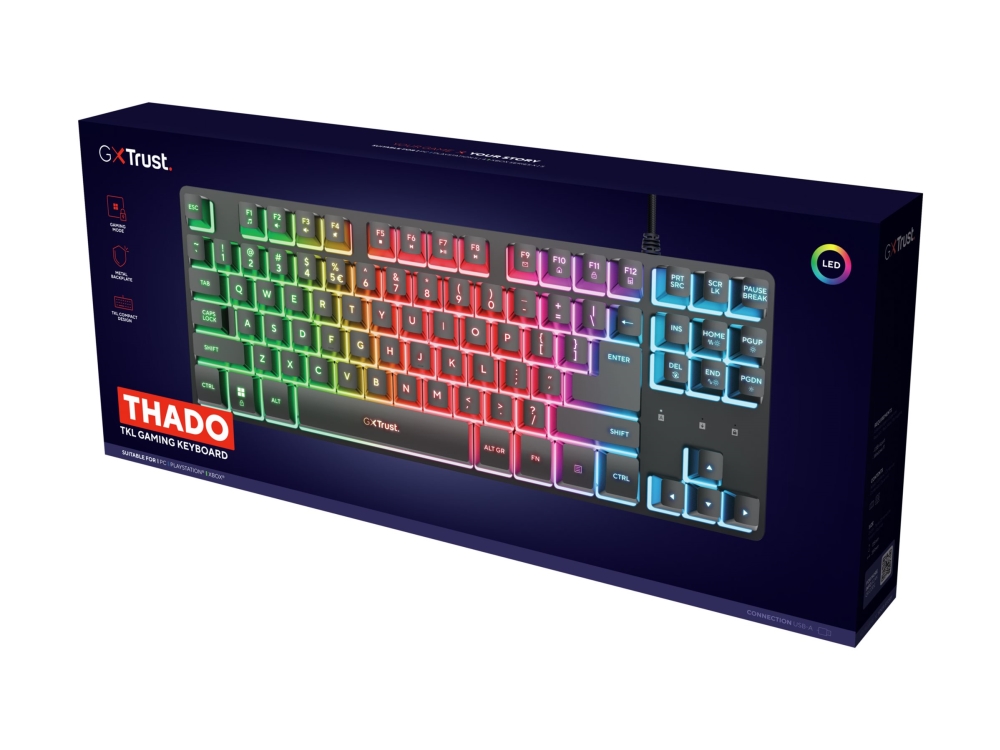 Beleuchtete Gaming-Tastatur Gtx 833 Thado Tkl Schwarz Trust