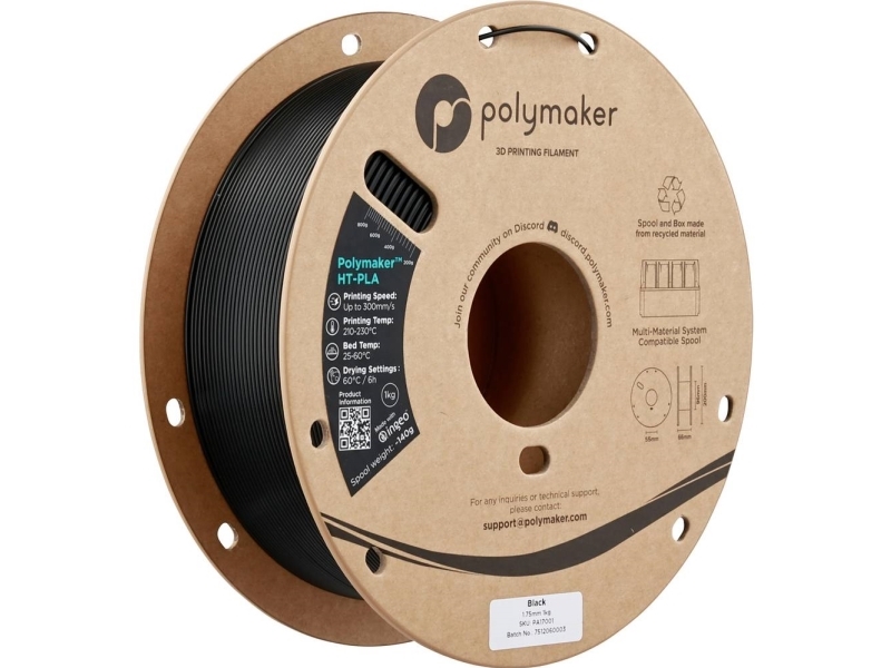 Polymaker Pa17001 Ht-Pla Filament Pla-Plast, Ht-Pla Tåler Høje Temperaturer, Highspeed Filament 1.75 Mm 1000 Sort, Black 1 Stk