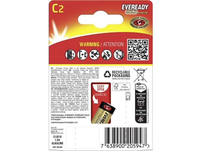 C-batteri R14 Eveready E304396700 Alkali-mangan 1.5 V 2 stk