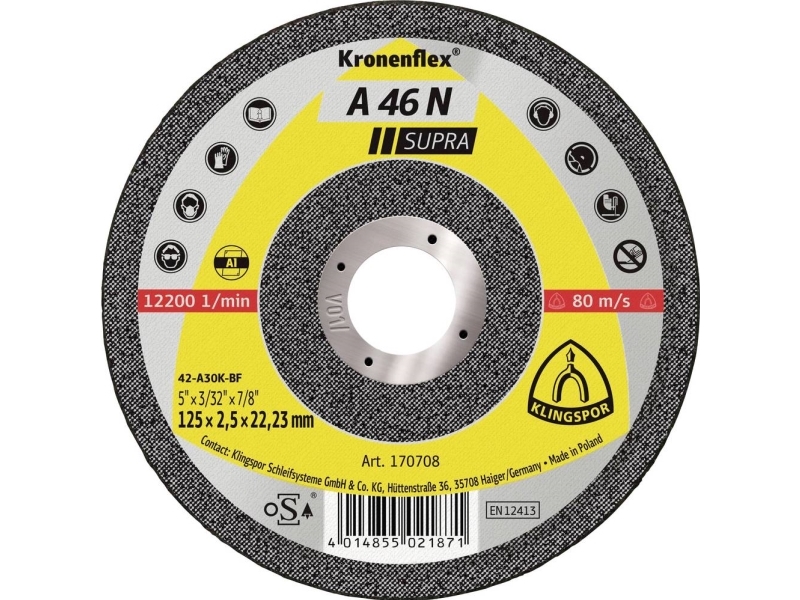 Klingspor A 46 N 170708 Skæreskive forkrøppet 125 mm 22.23 mm 25 stk