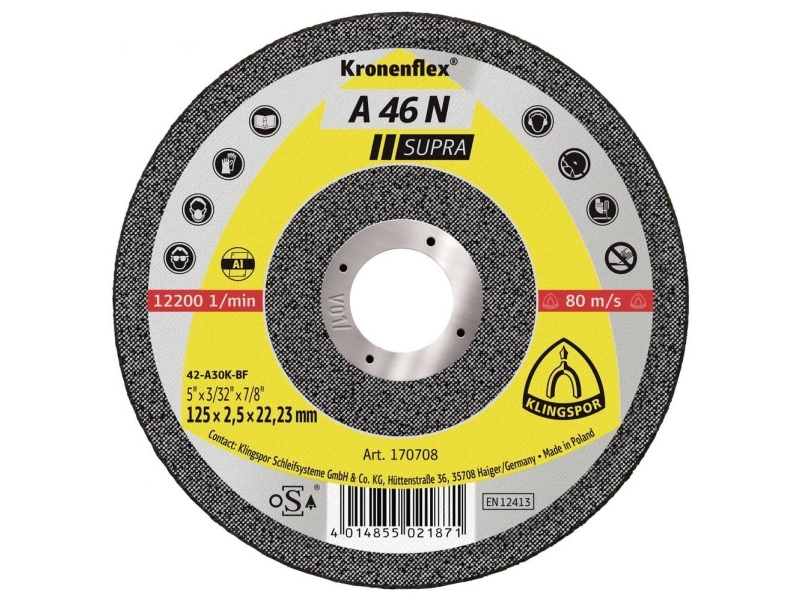 Klingspor A 46 N 170707 Skæreskive Forkrøppet 115 Mm 22.23 Mm 25 Stk