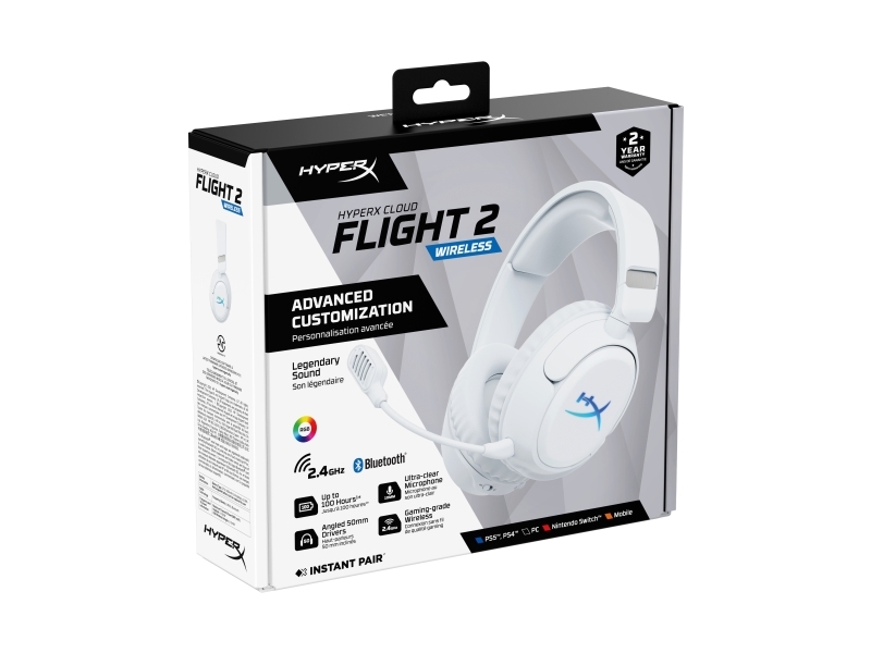 Hyperx Cloud Flight 2 - Wireless Gaming Headset (White), Trådløs, 20 - 20000 Hz, Spil, 340 G, Headset, Hvid