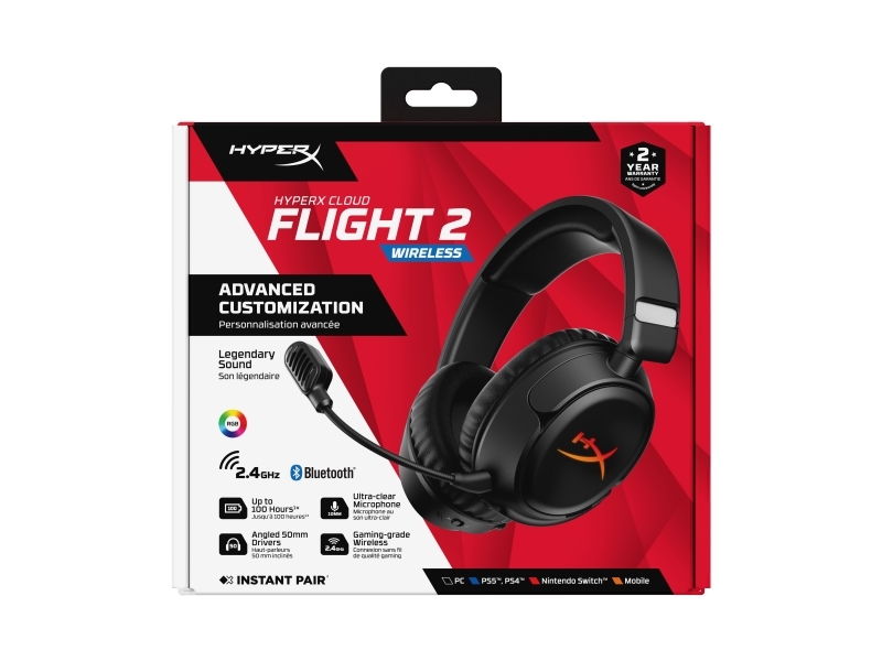 Hyperx Cloud Flight 2 – Wireless Gaming-Headset (Schwarz), Kabellos, 20 - 20000 Hz, Gaming, 340 G, Kopfhörer, Schwarz