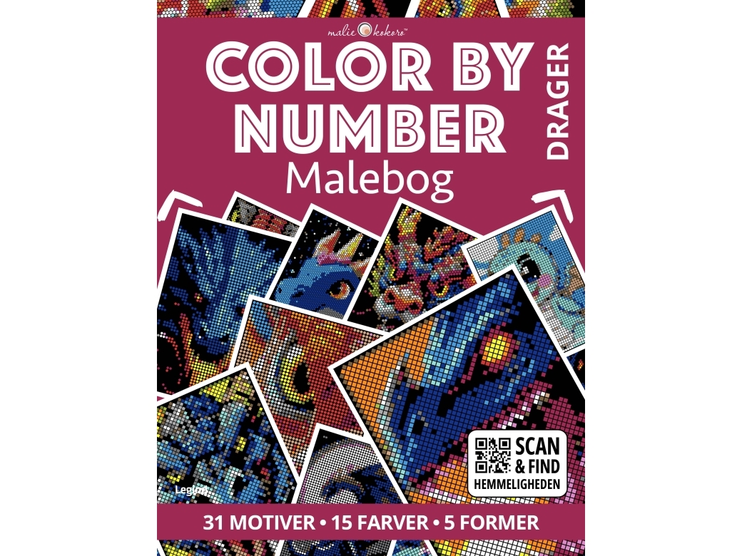 Målarbok: Color by number – Drakar | Malie Kokoro | Kieli: Tanska