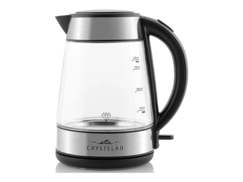 Eta Crystela Ii, 1,7 L, 2200 W, Schwarz, Edelstahl, Transparent, Glas, Wasserstandsanzeige, Überhitzungsschutz