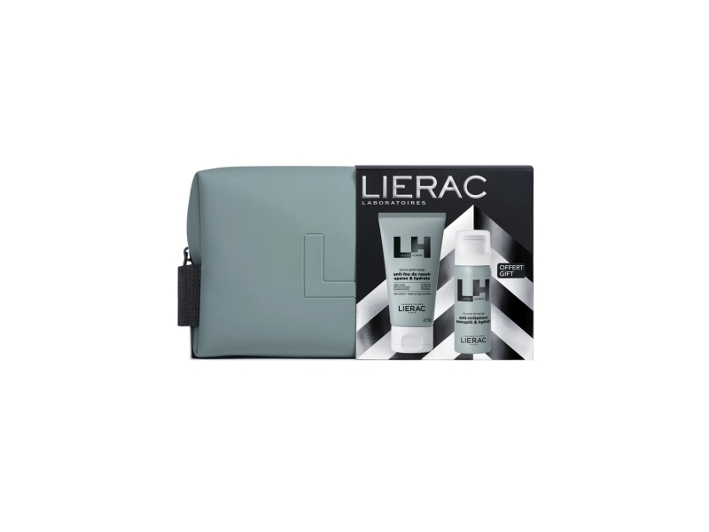 Set Lierac: Homme, Moisturising, After-Shave Balm, 75 ml + Homme, Hydrating, Shaving Foam, 50 ml + Homme, Zippered, GWP Textile Pouch