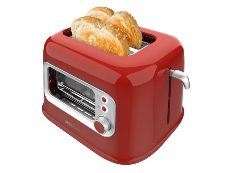 Cecotec Retrovision Red, 2 Scheibe(N), Rot, Edelstahl, Tasten, Niveau, Drehregler, 700 W, 220 - 240 V, 50/60 Hz