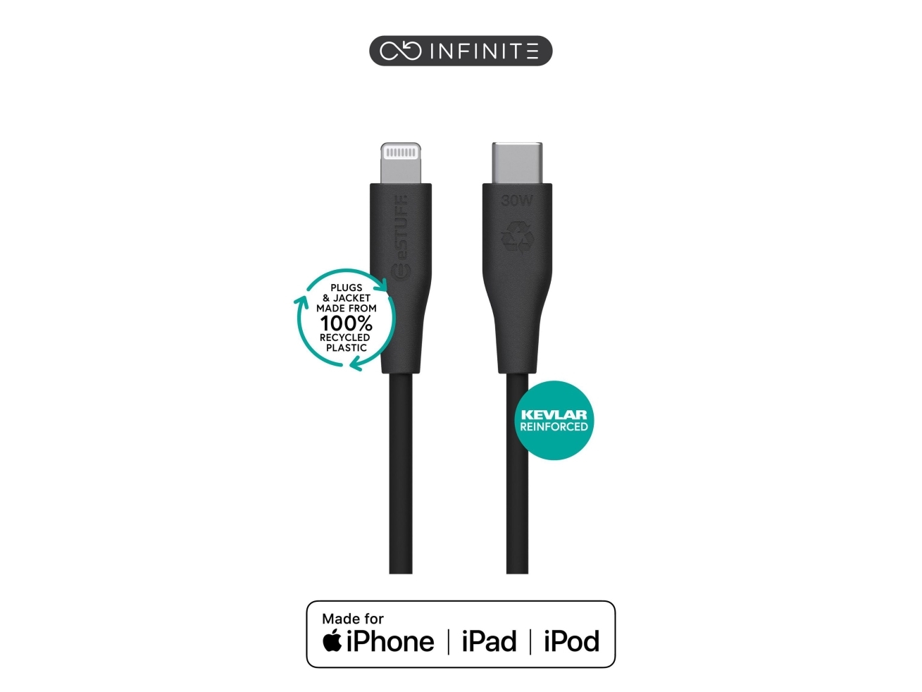 Estuff Es602180, 1 M, Lightning, Usb C, Hanstik, Hanstik, Sort