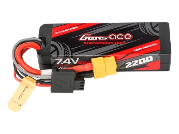 Gens ace &Tattu Lipo G-Tech 2200mAh 7.4V 2S1P 60C GRP-76 Hardcase Battery with XT60 Plug
