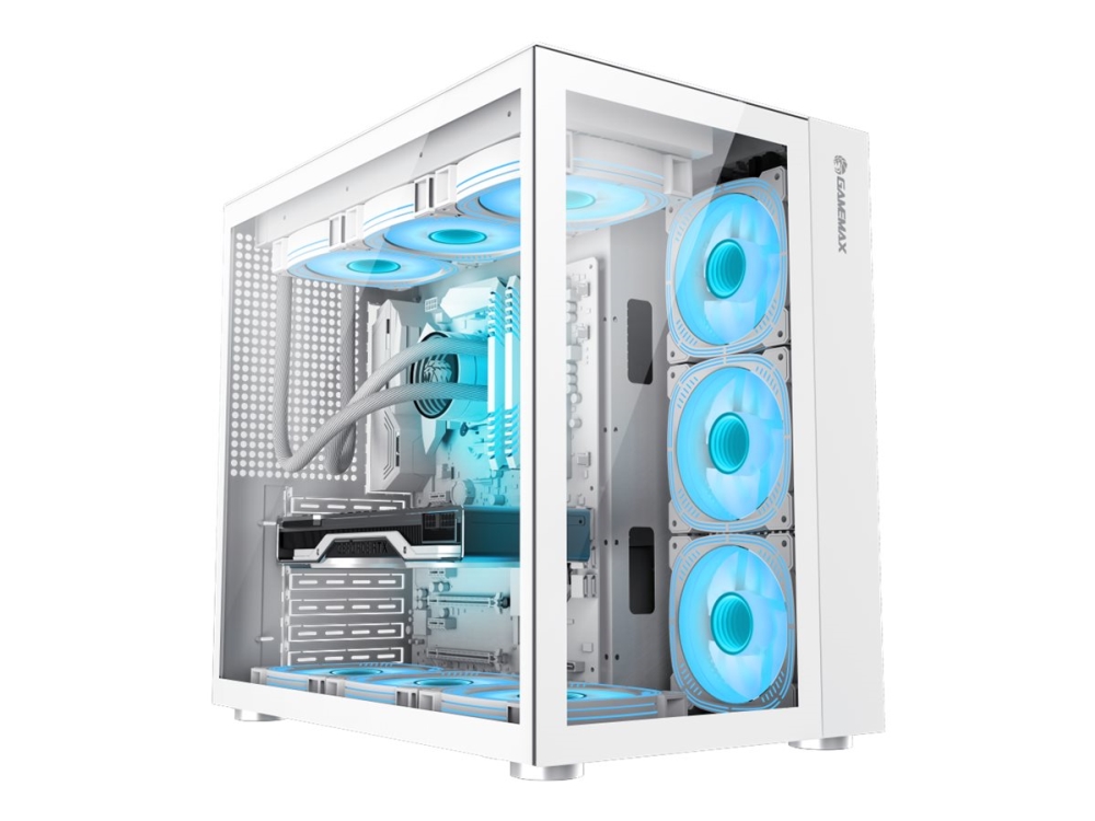Gamemax Infinity - Midi-Tårn - Atx - Sidepanel Med Vindue (Hærdet Glas) - Ingen Strømforsyning (Atx) - Hvid - Usb/Audio/Mic