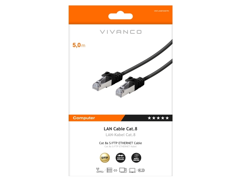Vivanco S/FTP CAT 8 netværkskabel. Sort