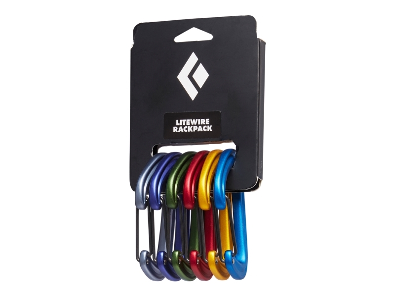 Black Diamond Litewire Rackpack, Låsekarabin, D-formet, Stål, Blå, Grøn, Rød, Gul, 24 kN, 8 kN