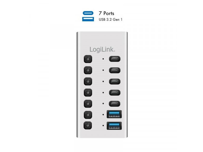 Hub Usb3.2 Gen1 7 Ports Usb-A/C, Ein/Aus-Schalter
