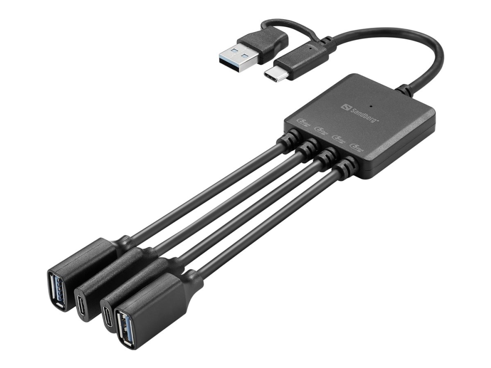 Sandberg 136-81, Usb 3.2 Gen 1 (3.1 Gen 1) Type-A + Type-C, Usb 3.2 Gen 1 (3.1 Gen 1) Type-A, Usb 3.2 Gen 1 (3.1 Gen 1) Type-C, 5000 Mbit/S, Schwarz,